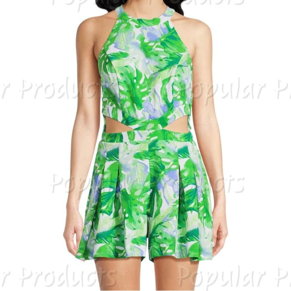 Madden NYC | Halter Romper with Cut Outs, Poison Green